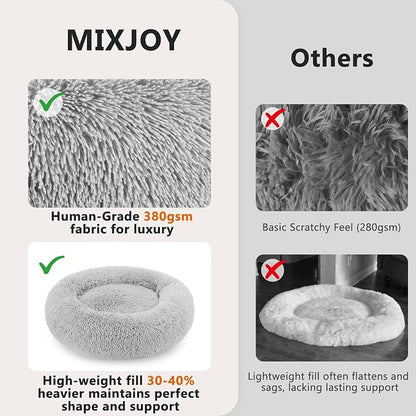 MIXJOY Orthopedic Dog Bed Comfortable Donut Cuddler Round Pet Beds Ultra Soft Washable Dog and Cat Cushion Bed (30'', Light Grey)