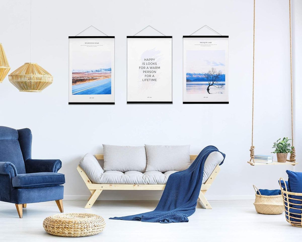 FALAMON Magnetic Poster Hanger Frame,56x24 56x32 56x40 Teak Wood Magnet Poster Frame for Posters,Prints,Photos,Pictures,Maps,Scrolls,and Canvas Artwork(Black,56")