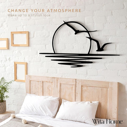 Wita Home Sunset with Seagulls Metal Wall Mounted Art, Handcrafted Metal Home Decor with Static Powder Coating, Eye-Catching Addition to Living Room Decor, Modern Beach Decor for Indoor and Outdoor Spaces, Perfect Housewarming Gift (64 x 32 inches)