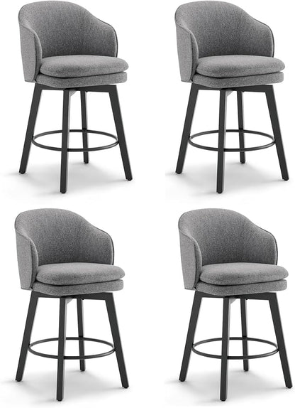 Counter Height Barstools 26 inch Upholstered Swivel Bar Stools with Back and Wood Legs for Kitchen Island,Set of 4,Dark Grey Fabric