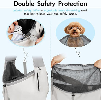 Dog Carrier Sling, Puppy Carrier Sling 20 lbs, Grey | Dog Carriers for Small Dogs & Cats With Pockets, Machine Washable, Adjustable Shoulder Strap, Hands Free for Outdoor Use