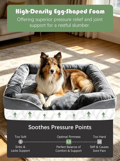 Spotted Play Orthopedic Dog Bed with Sides - Dog Sofa Beds for Large Dogs, Supportive Foam Pet Couch Bed with Washable Removable Cover, Waterproof Lining and Non-Slip Bottom, Grey - L-Plus