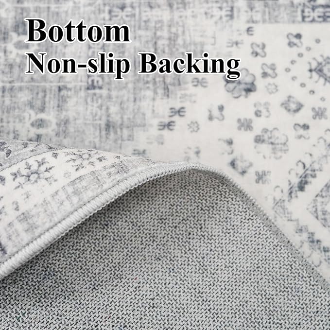 Washable 2x6 Kitchen Runner Rug - Indoor Hallway Rugs with Non Slip Backing Soft Stain Resistant Floor Carpet for Entryway Laundry Vintage Floor Home Decor Mat for Bathroom (2' x 6', Grey)