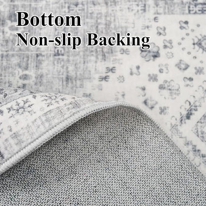 Washable 2x6 Kitchen Runner Rug - Indoor Hallway Rugs with Non Slip Backing Soft Stain Resistant Floor Carpet for Entryway Laundry Vintage Floor Home Decor Mat for Bathroom (2' x 6', Grey)