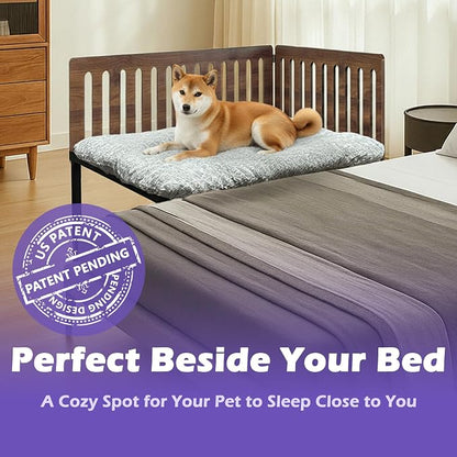 Beside Dog Bed,2 Wood Side Panel Adjustable Height Dog Bunk Beds,39''x27'' Metal Dogs Bed Frame with Cushion,Large