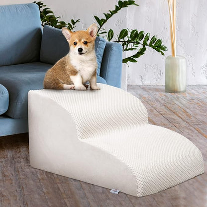 Dog Stairs for Small Dogs - High Density Foam Pet Steps, Extra Wide Dog Ramp with Non-Slip Bottom for High Beds, Couch and Sofa, Best for Dogs Injured, Older Doggy Cats