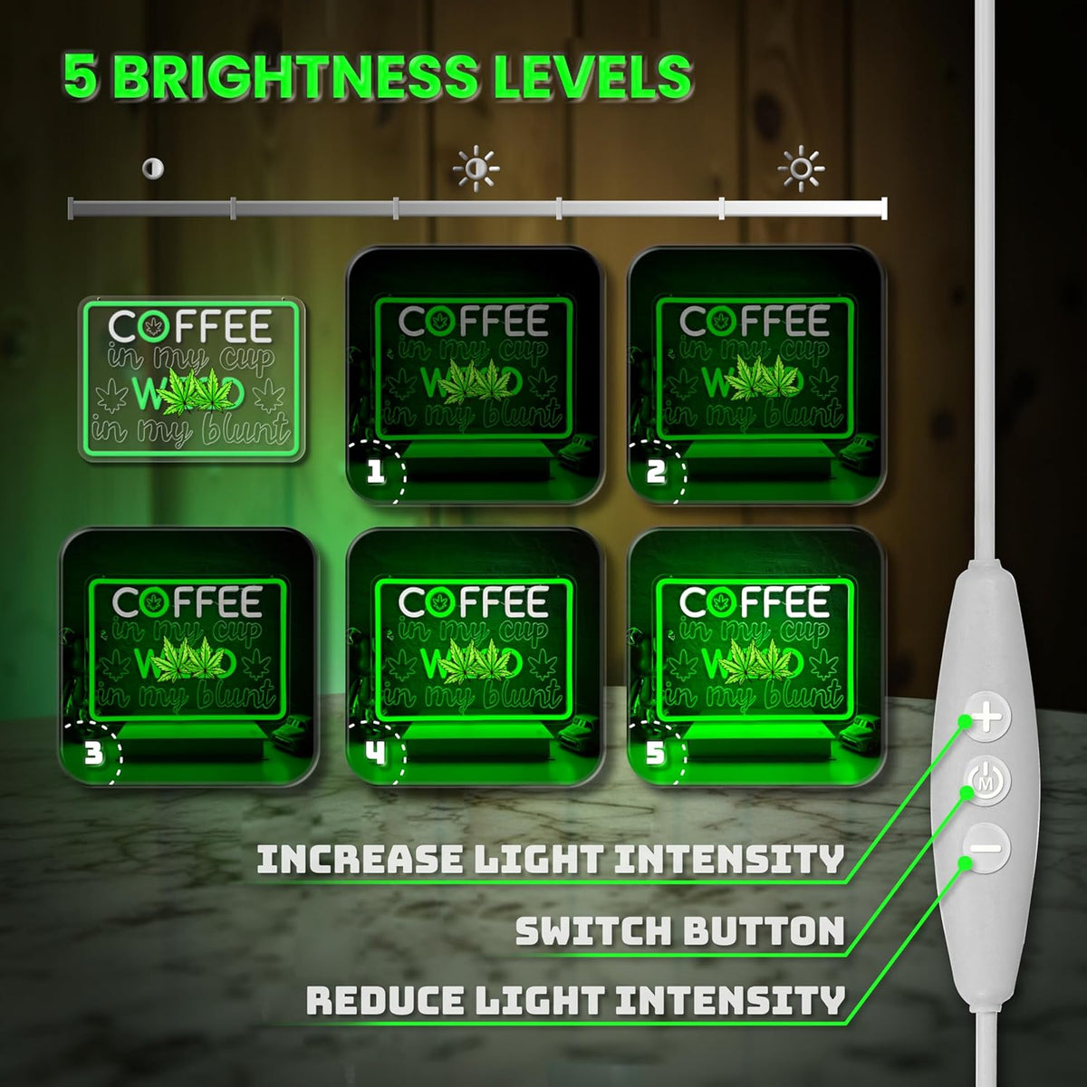 Coffee Neon Sign, Leaf Neon Signs for Wall Decor, Dimmable Acrylic Neon Lights for Coffee Bar Coffee Shop Bar Pub Club Bistro Man Cave Restaurant Game Room Hotel