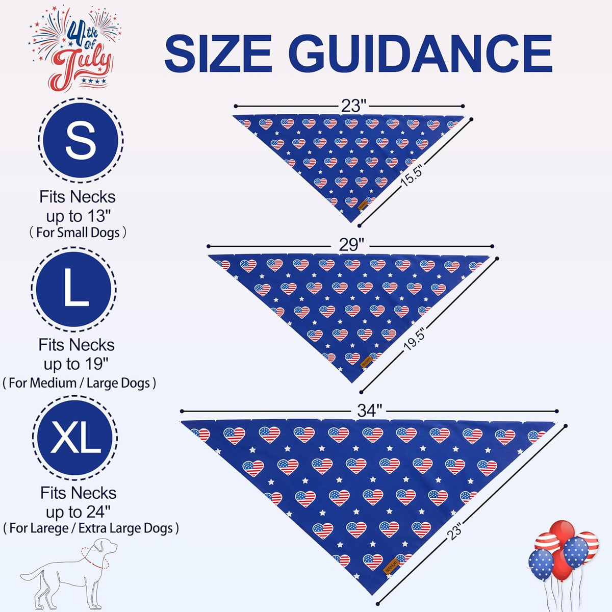 4th of July Dog Bandanas - 2 Pack Reversible American Flag Pet Scarf for Boy and Girl | Premium Durable Fabric | USA Patriotic Bandana for Small Medium Large and Extra Large Dogs (X-Large)