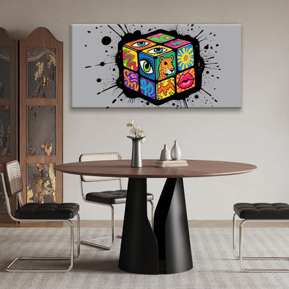 TAIJXAGSG Abstract Wall Art For Living Room Artwork Multicolor Graffiti Cube Canvas Art Wall Decor Modern Canvas Prints Pictures Abstract Wall Decor For Home Hotel Artwork 24x48 Inch