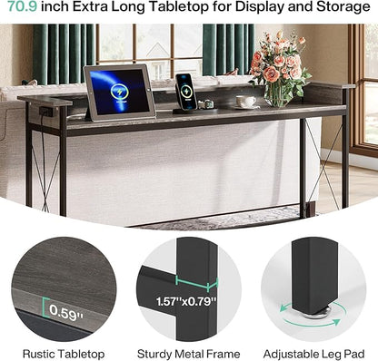 Tribesigns Sofa Table with Outlets and USB Ports, 70.9 inch Extra Long Console Table Behind Couch with Charging Station, Industrial Narrow Entryway Hallway Accent Table for Living Room