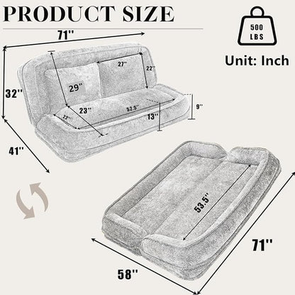 Foldable Lazy Sofa Bed, Double Human Dog Bed for Adults, Black | Skin-friendly Breathable Soft Chenille Upholstered, 5 Adjustable Backrest Positions, 3 Soft Cushions for Living Room