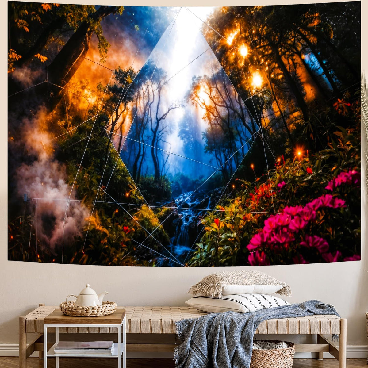 Delur Forest Tapestry Tree of Life Misty Tropical Rainforest Tapestry Wall Hanging Mystical Colorful Spiritual Psychedelic Nature Landscape Headboard for Bedroom Living Room Home Decor (70.8" x 92.5")