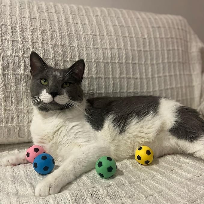 SPOT Sponge Soccer Ball Cat Toys - Interactive and Colorful Plush Toy, Fun for Cats and Kittens to Bat and Chase, Keep Cats Entertained - 1.5" Assorted 4- Pack