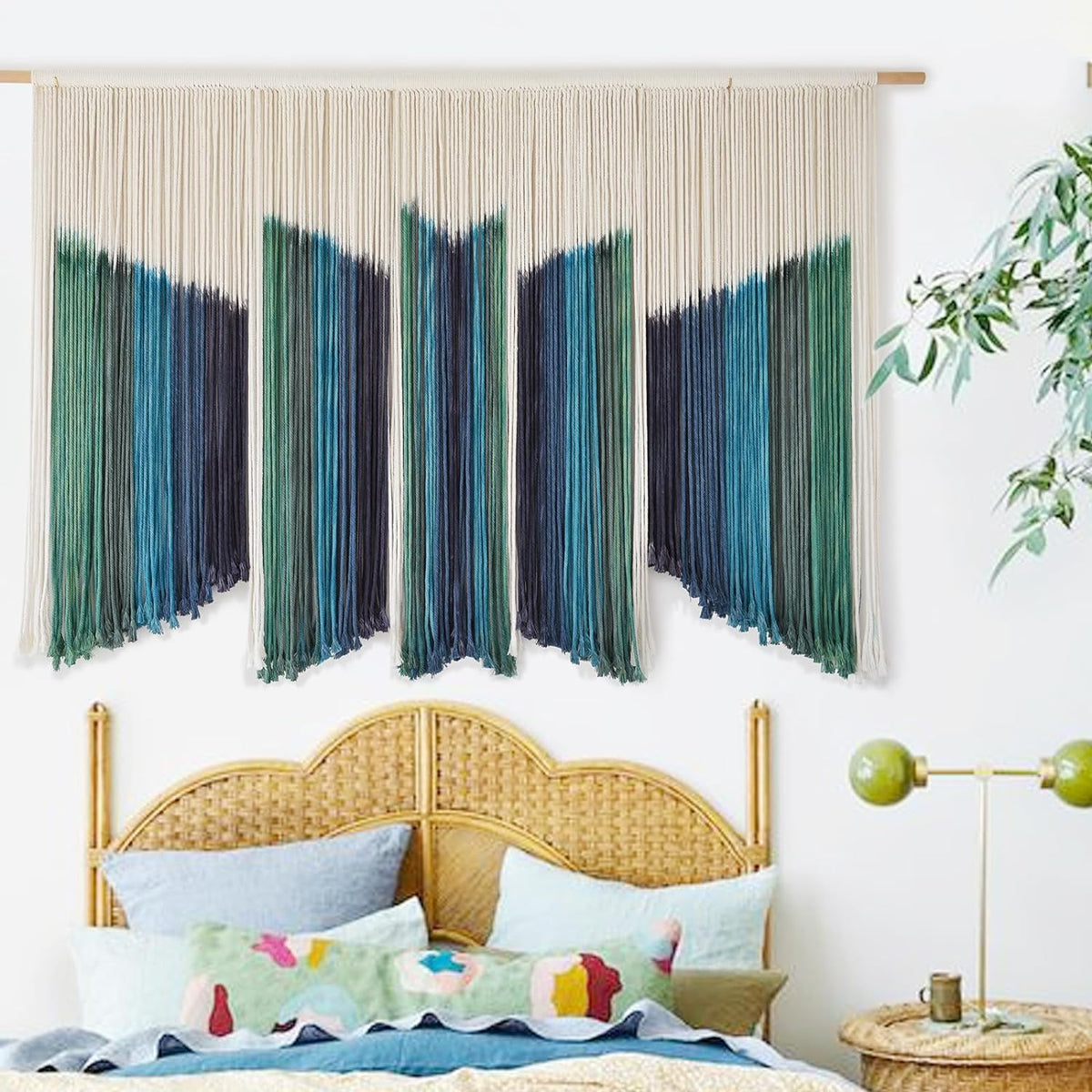 IOWER Macrame Wall Hanging Dip-Dyed 59" Wx37 L Craftsmanship Fiber Yarn Wall Art Boho Macrame Wall Decor