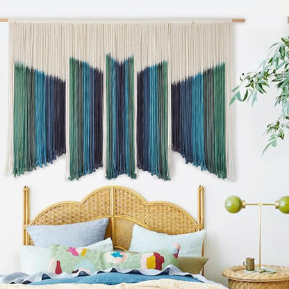 IOWER Macrame Wall Hanging Dip-Dyed 59" Wx37 L Craftsmanship Fiber Yarn Wall Art Boho Macrame Wall Decor