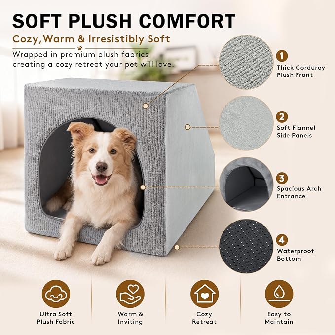 XXL Indoor Dog House for Large Dogs, Enclosed Dog Cave Bed | Washable Removable Cover, Spacious Pet House with Soft Cushion, Large Indoor Dog Bed for Big Dogs, 42" L x 28" W x 28" H
