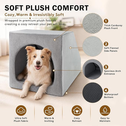 XL Indoor Dog House for Medium Large Dogs, Enclosed Dog Cave Bed | Washable Removable Cover, Spacious Pet House with Soft Cushion, Indoor Dog Bed for Large Breed, 36" L x 26" W x 26" H