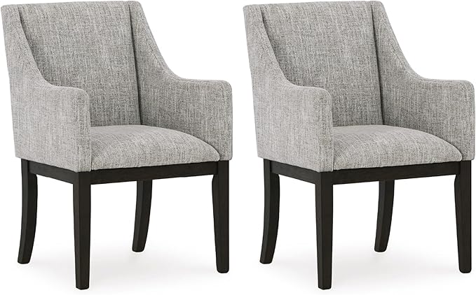 Signature Design by Ashley Burkhaus Traditional Dining Upholstered Arm Chair, 2 Count, Gray & Dark Brown