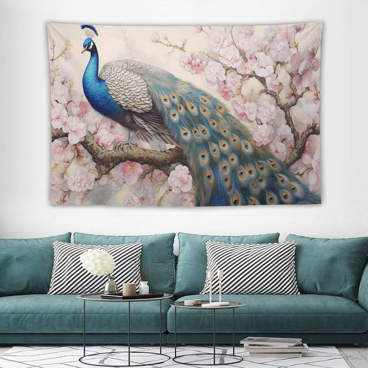 Peacock Tapestry Peacock Tapestries Fabric Wall Hanging Aesthetic Space Garden Indoor Outdoor Wall Art Tablecloth Bedspread Decoration for Bedroom Dormitory Living Room Home Decor 60"x90"