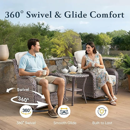 Belord Luxury 6" Thick Cushioned Outdoor Swivel Rocker Patio Chairs of 2, High Back Wicker Patio Furniture Set with Ergonomic Zone Back, Conversation Glider Set for Deck Porch - Brown+Beige