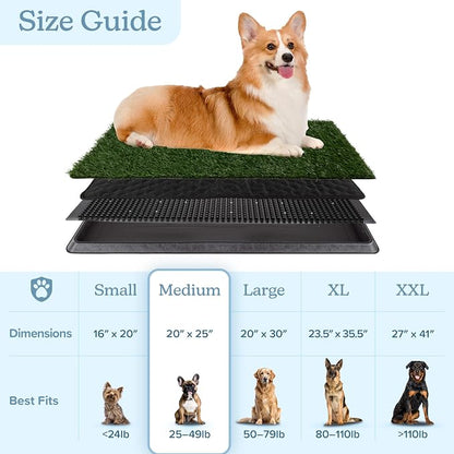 Artificial Grass Puppy Pee Pad for Dogs and Small Pets - 20x25 Reusable 4-Layer Training Potty Pad with Tray - Dog House and Pet Supplies by PETMAKER | Reusable 4-Layer Turf Pads for Dogs with Tray, Indoor and Outdoor Fake Grass Potty, Pet Supplies