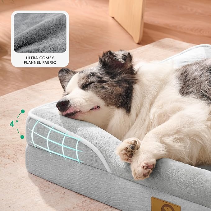 Homemate Dog Bed Extra Large Size Dog: 48"x35" Orthopedic Pet Bed with Toy | Large Dogs Bed with Non-Slip Botton & Removable Washable Cover Cat Bed Sofa XXL Outdoor Crate Pad Couch Light Grey