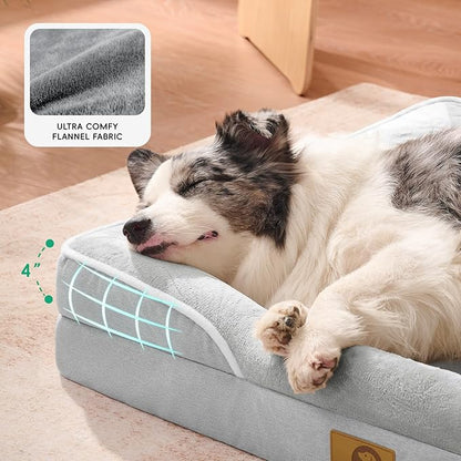 Homemate Dog Bed Medium Sized Dog: 28"x23" Orthopedic Pet Bed with Toy | Large Dogs Bed with Non-Slip Botton & Removable Washable Cover Cat Bed Sofa M Outdoor Crate Pad Couch Light Grey