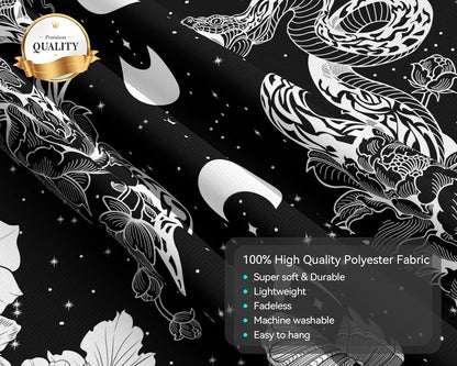 dueeia Moon Phase Witchy Tapestry Wall Hanging Snake Witch Occult Black and White Dark Tapestries for Bedroom Aesthetic Living Room Wall Decor (78.7"x59.1")