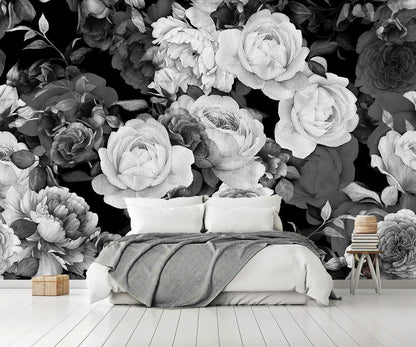 AFZEVEB-Dark Peony Wallpaper Watercolor Rose Wall murals for Bedroom 159"x107" (Not Peel and Stick)