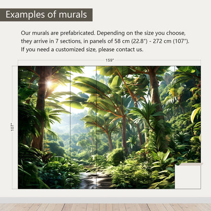 AFZEVEB-Green Tree Wall Mural Tropical Jungle Wallpaper for Bedroom 159"x107"(Not Peel and Stick)