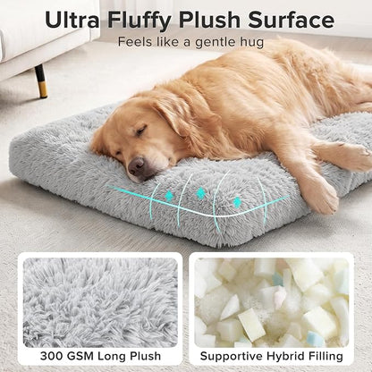 JOEJOY Dog Bed Crate Pad, Deluxe Plush Washable Dog Beds Fulffy Soft Kennel Pad Anti-Slip Pet Sleeping Mat for Medium Small Dogs, 29" x 21", Grey