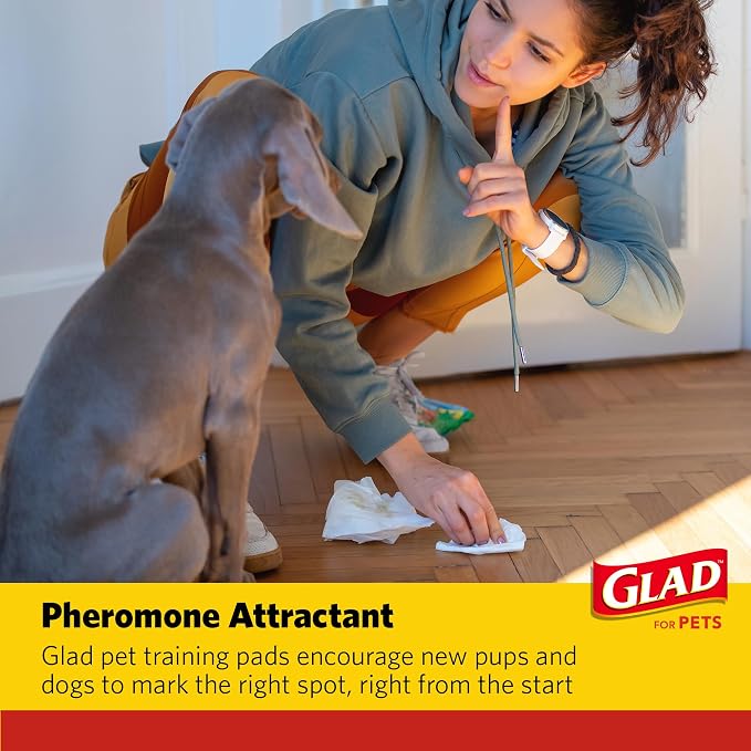 Glad for Pets Giant Activated Carbon Training Pads, 30 x 36 In, 24 Ct, 6-Pk | Adhesive backing and wall protection for leak-proof, super-absorbent day-to-night coverage