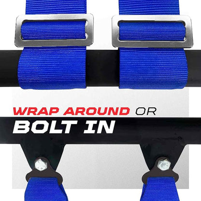 1pc 50 Cal Blue 4 Point Harness 3 inch straps, Racing Harness Seat Belt | Ultra Kush padding, Push Button quick release hardware. Universal Fit for UTV, RZR, race car