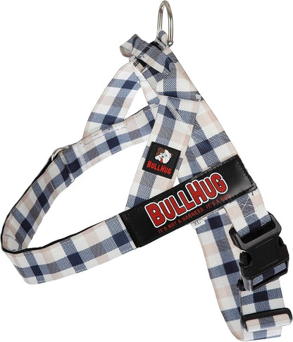 Adjustable Dog Harness– No Pull, No Choke – for English Bulldogs, French Bulldogs, Pugs & Broad-Chested Breeds – Easy, Safe Walks (Blue TAN Plaid, XL)