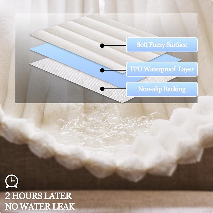 Waterproof Couch Cover for Dogs Non-Slip, Fuzzy Soft Pet Couch Covers for Sofa, Pet Friendly Area Rug Dog Bed Covers Washable Sofa Cover Mat (White, 58" x 82" 1 Pack)