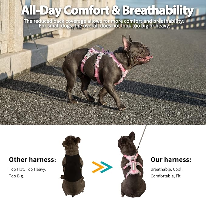 No Escape Dog Harness, Escape Proof Harness, Fully Reflective Harness with Padded Handle, Breathable,Durable, Adjustable Vest for Small Dogs Walking, Training, and Running Gear（Pink,S