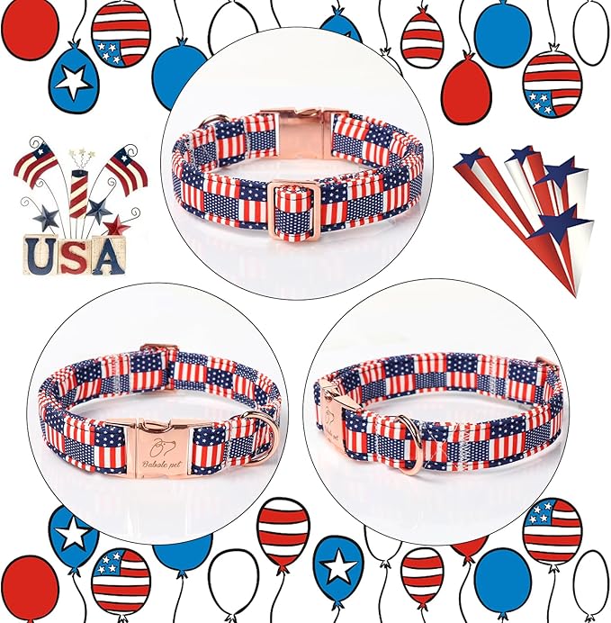 4th of July Dog Collar - US Flag Patriotic Dog Collars for Small Dogs, Adjustable Independence Day Stars & Stripes American Flag Collar S