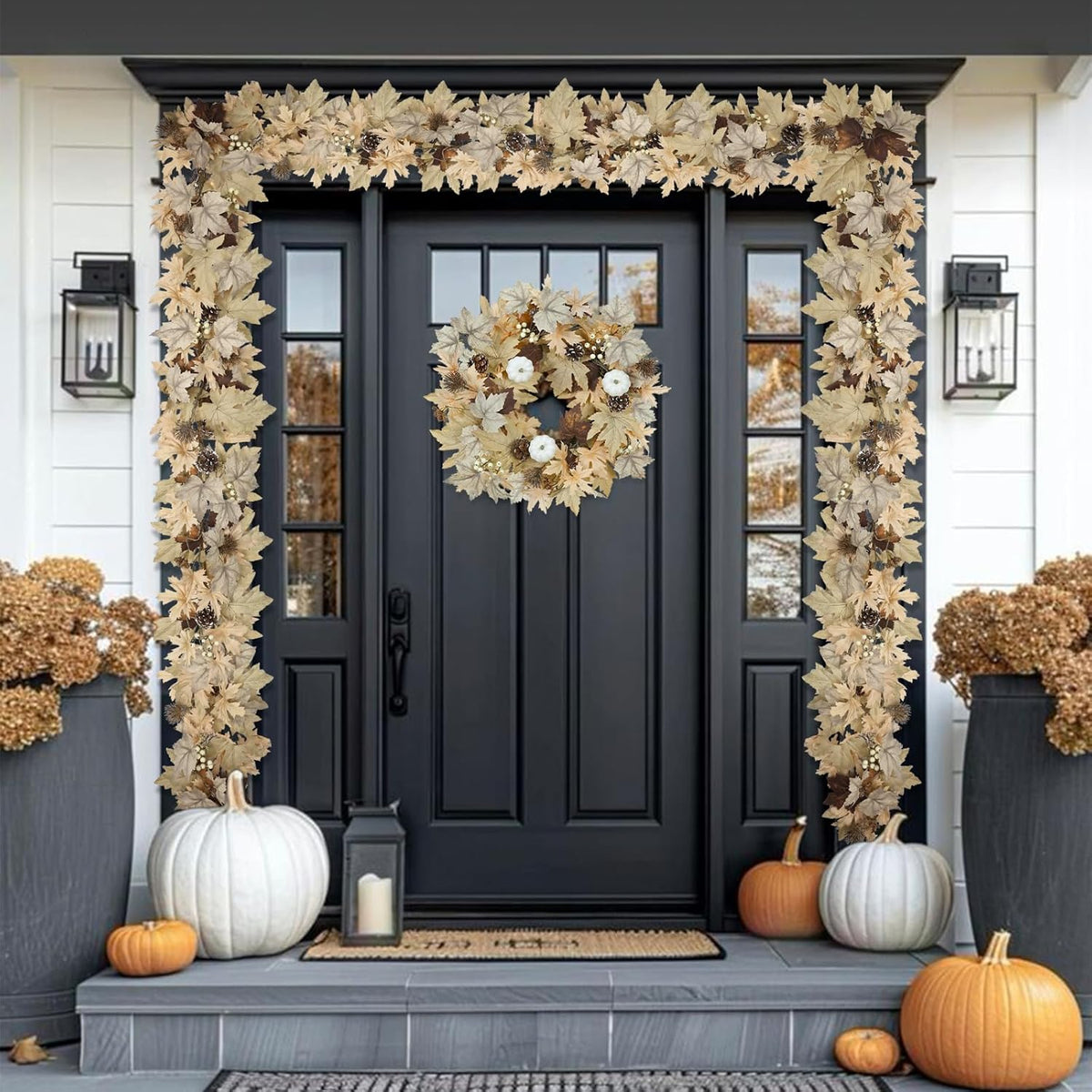 Realistic Fall Garland with Lights, 6 FT Real Touch Feel Leaves Garland with Berries Pine Cones, Fall Decorations for Home Thanksgiving Halloween Decorations Indoor Farmhouse Porch Fireplace