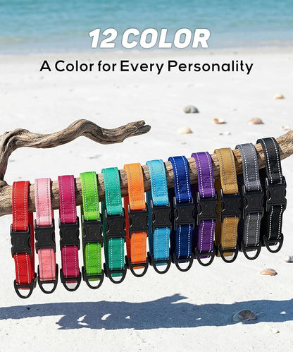 TagME Reflective Nylon Dog Collars, Adjustable Classic Pet Collar with Quick Release Buckle for Large Dogs, Green, 1.0" Width