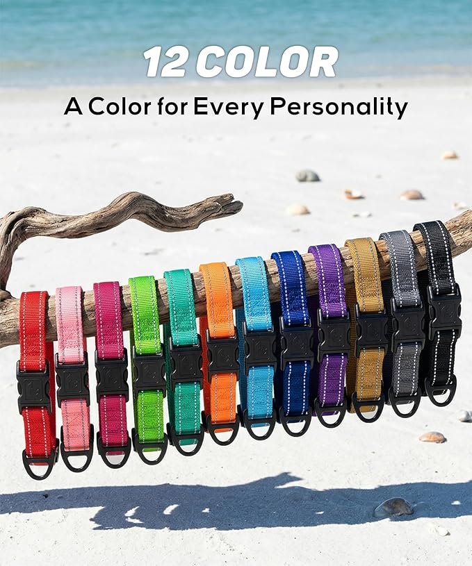 TagME Reflective Nylon Dog Collars, Adjustable Classic Pet Collar with Quick Release Buckle for Puppy, Black 3/8" Width