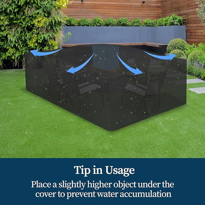 Easy-Going Rectangle Patio Furniture Cover Waterproof Outdoor Dining Table and Chair Cover Anti-UV Outside Sectional Sofa Set Covers (111"L x 74"W x 28"H, Black)