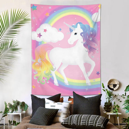 yowecso Unicorn Tapestry Rainbow Wall Hanging for Bedroom, Pink Unicorn Tapestries Aesthetic Wall Decor for Home, Dorm, Living Room - 60"x90"