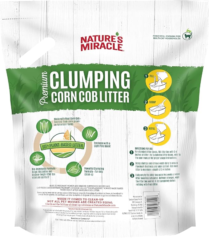 Nature’s Miracle Premium Clumping Corn Cob Litter, 10 Pounds, Made With Real Corn Cob For Fast-Clumping Litter For Multi-Cat Households