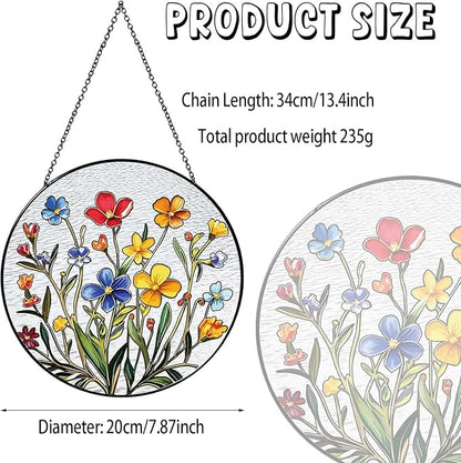 Flowers Sun Catcher Stained Glass Window Hanging Flower Decor Gifts for Women Wall Decor Handmade Sun Catcher Botanical Decoration for Home Garden Housewarming Gifts