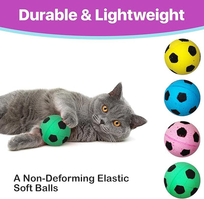 SPOT Sponge Soccer Ball Cat Toys - Interactive and Colorful Plush Toy, Fun for Cats and Kittens to Bat and Chase, Keep Cats Entertained - 1.5" Assorted 4- Pack