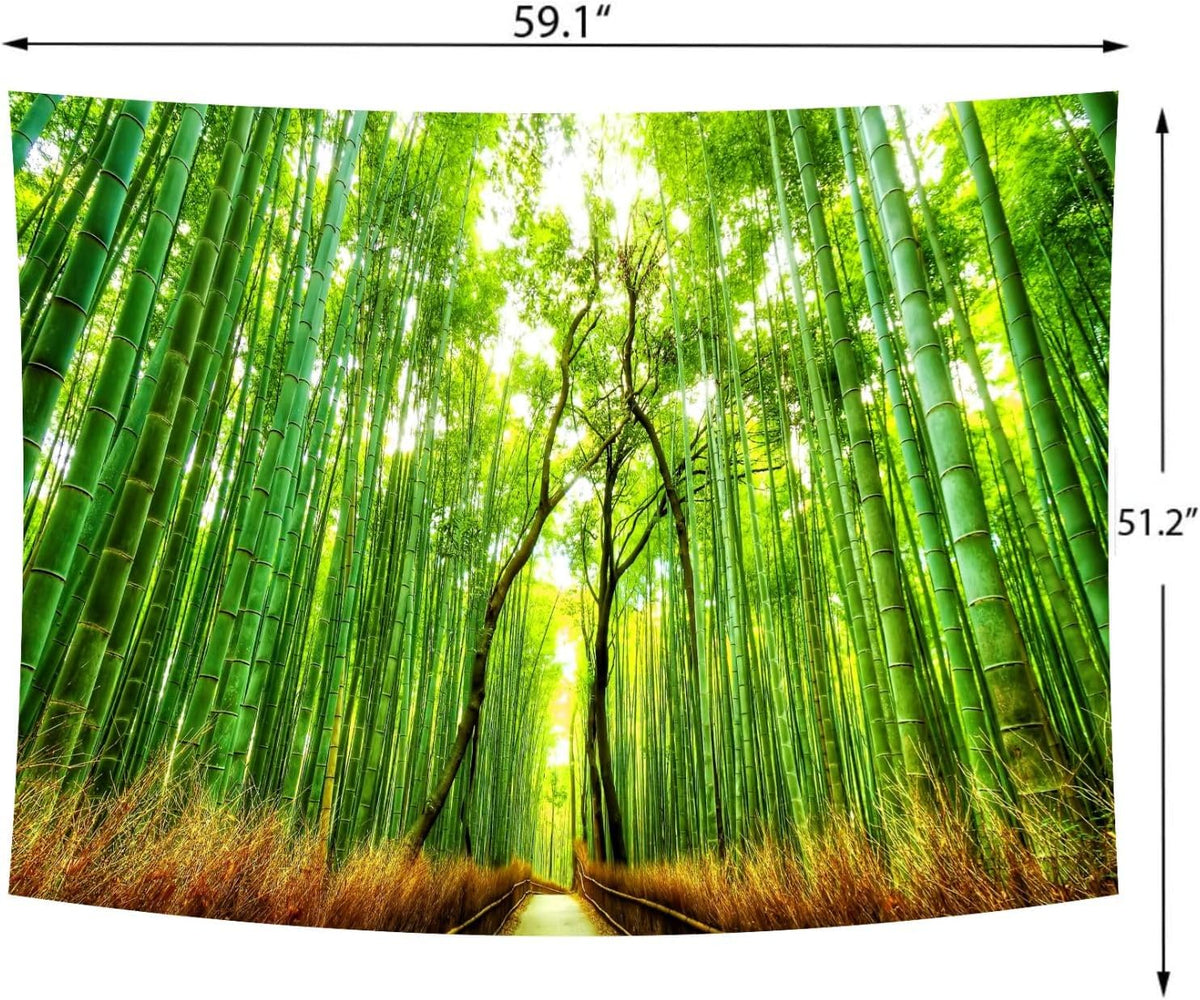 Delur Forest Pathway Tapestry Sunset Tropical Rainforest Nature Tree Tapestry Wall Hanging Sunrise Scenic Natural Green Landscape Headboard for Bedroom Living Room Home Decor (51.2" x 59.1")