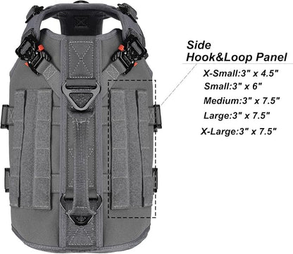 ICEFANG No Pull Tactical Dog Harness for Small Dogs,Adjustable Dog Vest | Control Handle,MOLLE Panel,Front Hook,3 Leash Clips,Soft Padded,for walking training,Grey,Small