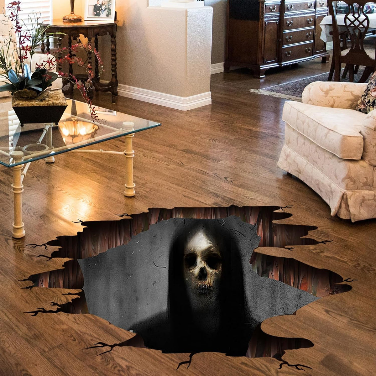 3D Halloween Wall Decals Scary Skeleton Halloween Wall Stickers, Spooky Long Hair Zombie Floor Decor Posters Decals Decorations for Living Room Bedroom Party Supplies