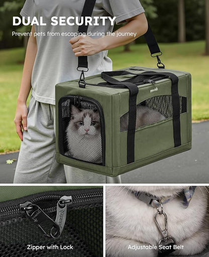 Pecute Cat Carrier Stable, Pet Carrier with Privacy Partition,Green | Safe For Car Travel, Stable Steel Frame, Soft-Sided Pet Carrier Bag For Dogs And Cats Up To 15lbs, Foldable Design,XL.