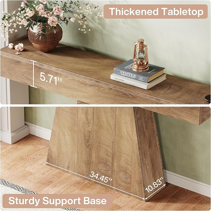 Tribesigns 63" Console Table, Farmhouse Entryway Table with Trapezoidal Base, Narrow Long Wood Sofa Table Behind Couch Table for Entrance, Hallway, Living Room, Natural